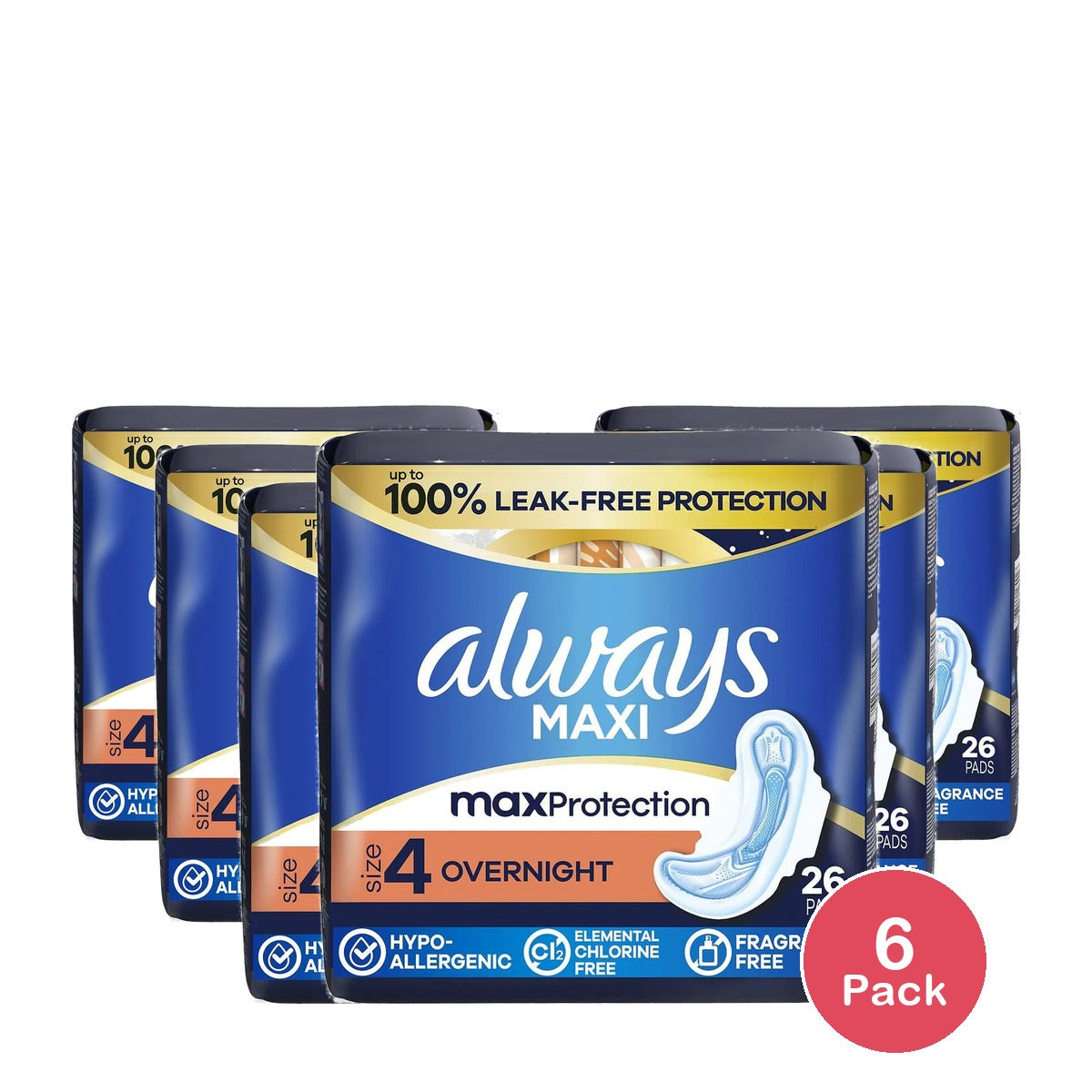 Always Maxi Overnight Pads Size 4 (Pack of 6)
