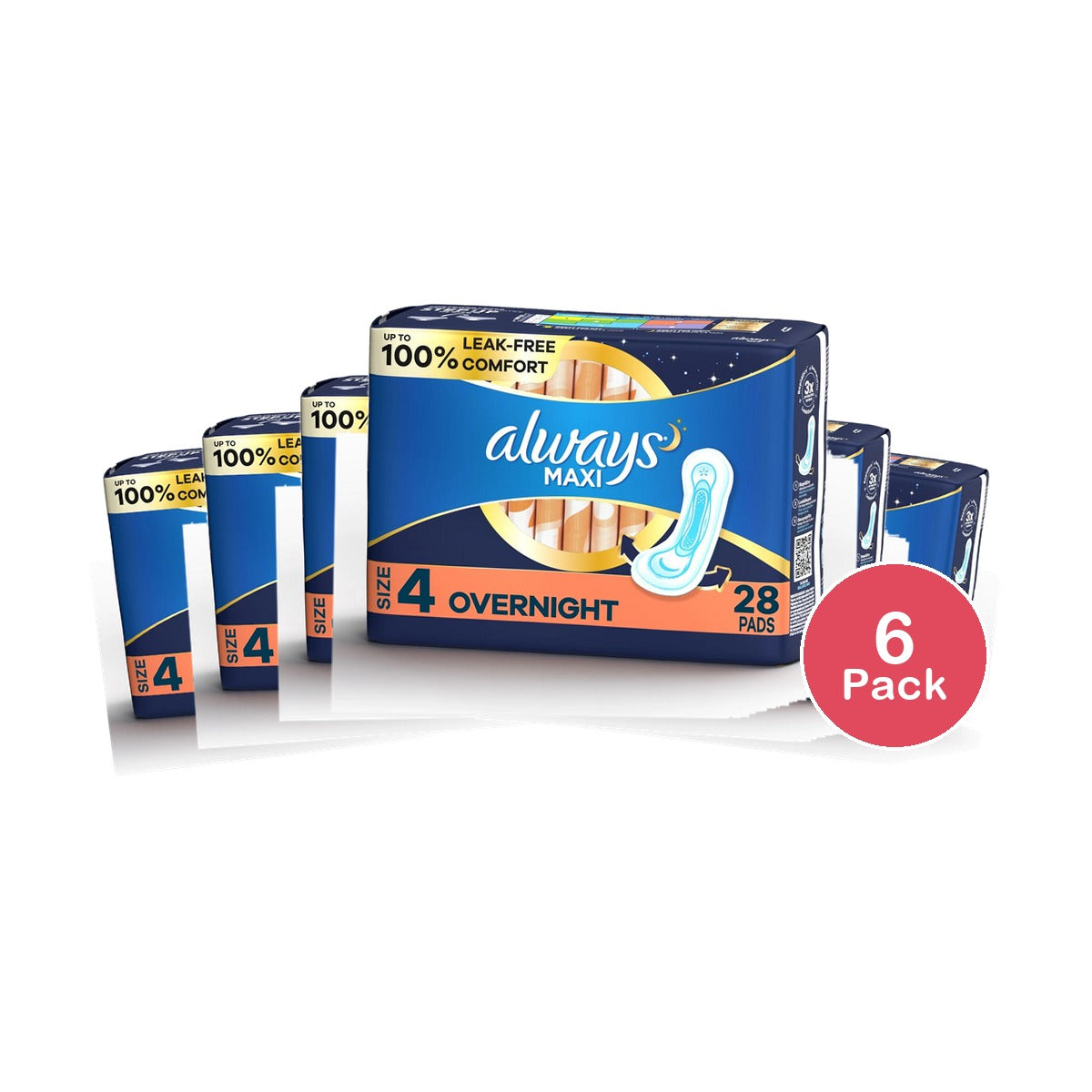Always Maxi Pads Overnight Unscented 28 Ct (Pack of 6)