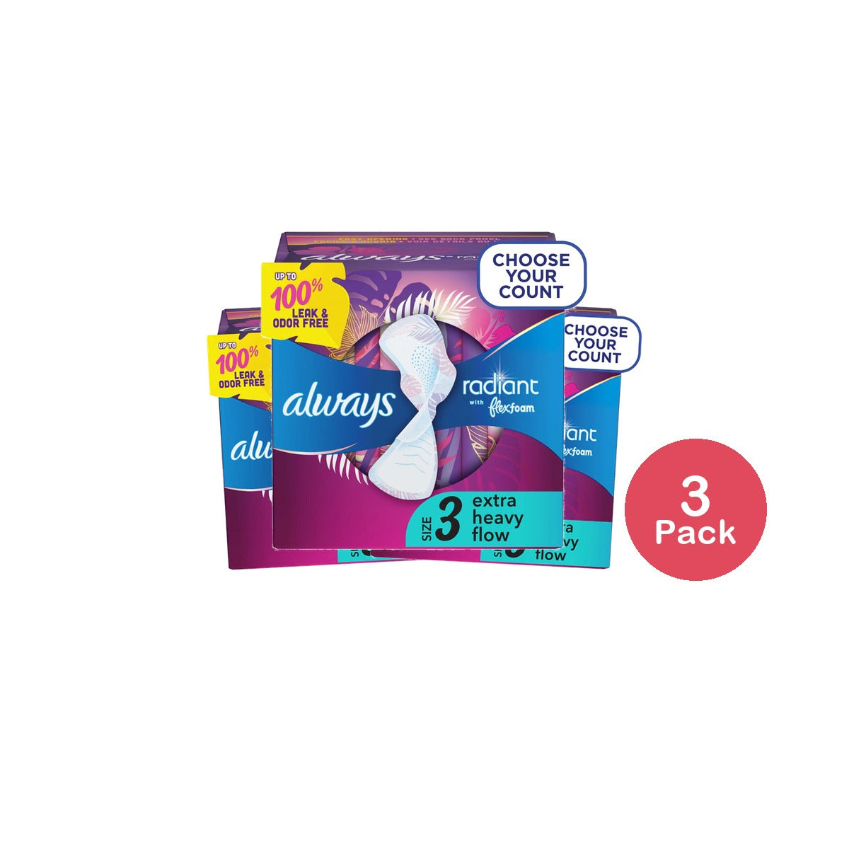 Always Radiant Extra Heavy Flow Pads Size 3 (Pack of 3)