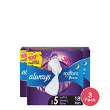 Always Radiant Overnight Pads Extra Heavy with Wings 18ct (Pack of 3)