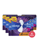 Always Radiant Overnight Sanitary Pads with Wings - Scented - Size 4 - (Pack of 6)