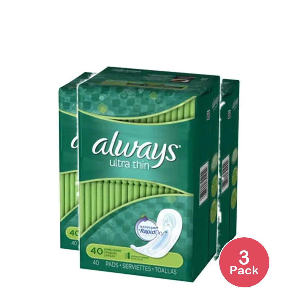 Always Thin Ultra Quilt Long Super Maxi Pads40 Ea 25.92Oz (Pack of 3)