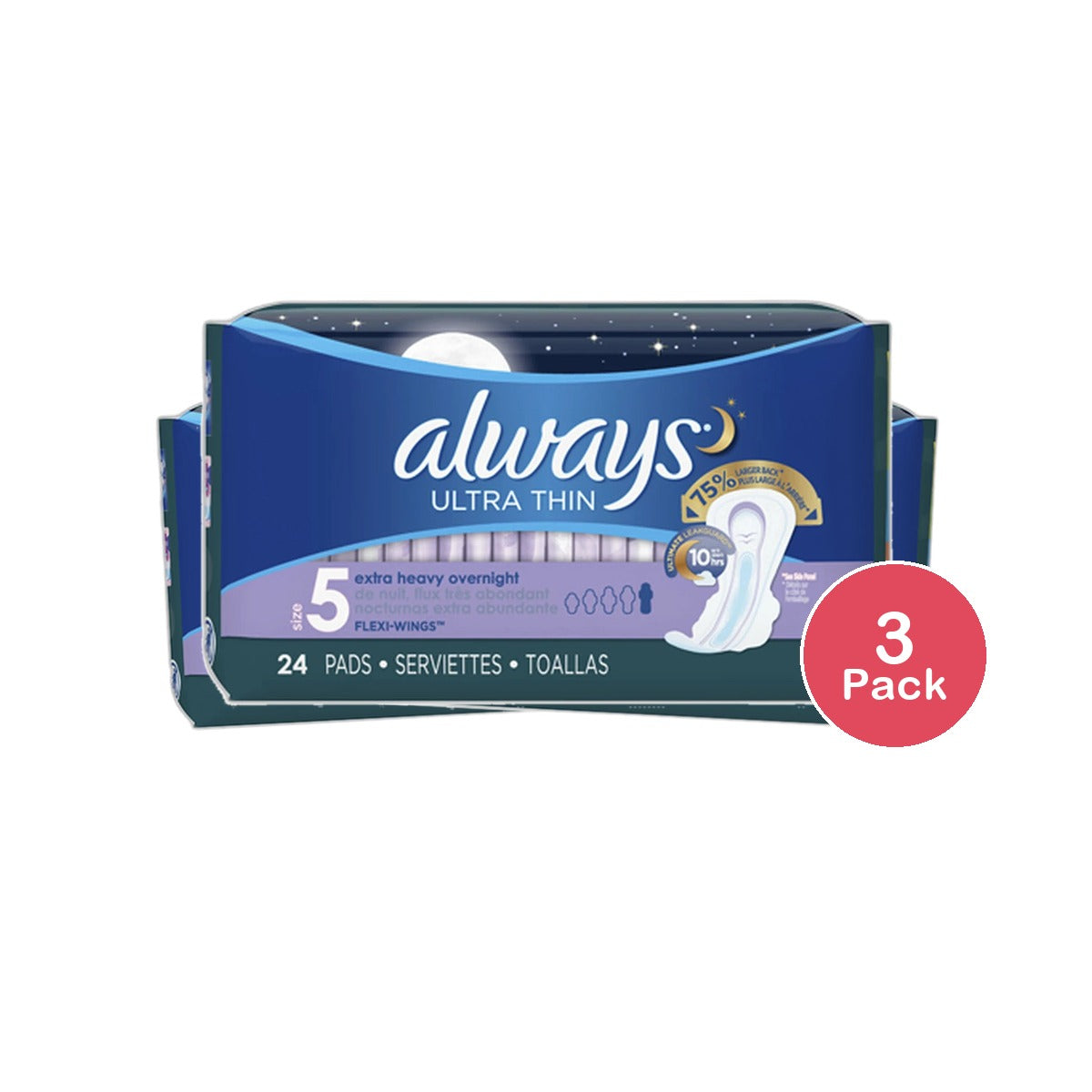 Always Ultra Thin Extra Heavy Overnight Pads 5.4Oz (Pack of 3)
