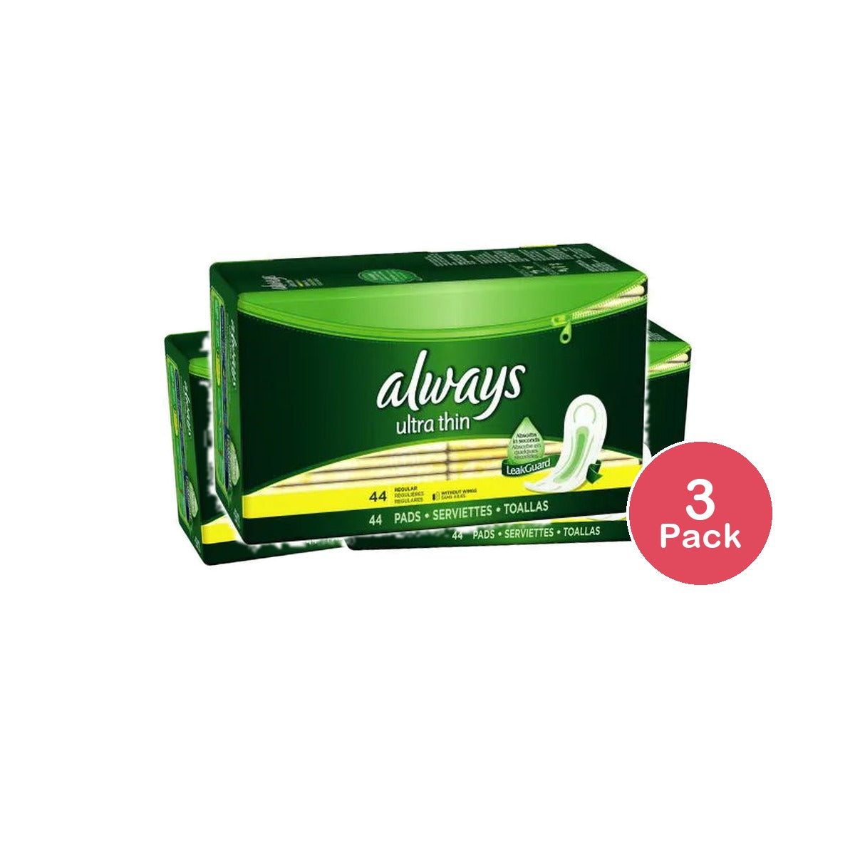 Always Ultra Thin Maxi Pads Regular (31484)44 Ea 3 Pack 3Oz (Pack Of 3)