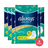 Always Ultra Thin Maxi Pads With Flexi-Wings Regular36 Ea 6 Pack 36.48Oz (Pack of 6)