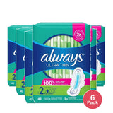 Always Ultra Thin Pads Size 2 Long Absorbency Unscented With Wings 8.6Oz (Pack of 6)