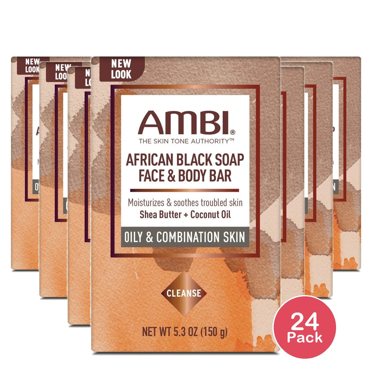 AMBI - African Black Soap Face Body Bar 5.3 Oz (Pack of 24)