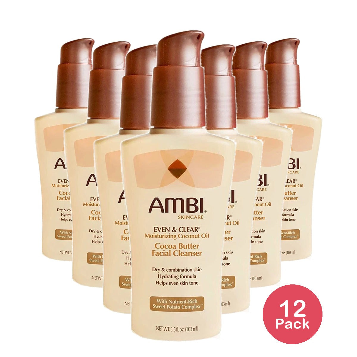 AMBI - Skin Care Even & Clear Moisturizing Coconut Oil Cocoa Butter Facial Clean 3.5. Oz (Pack of 12)