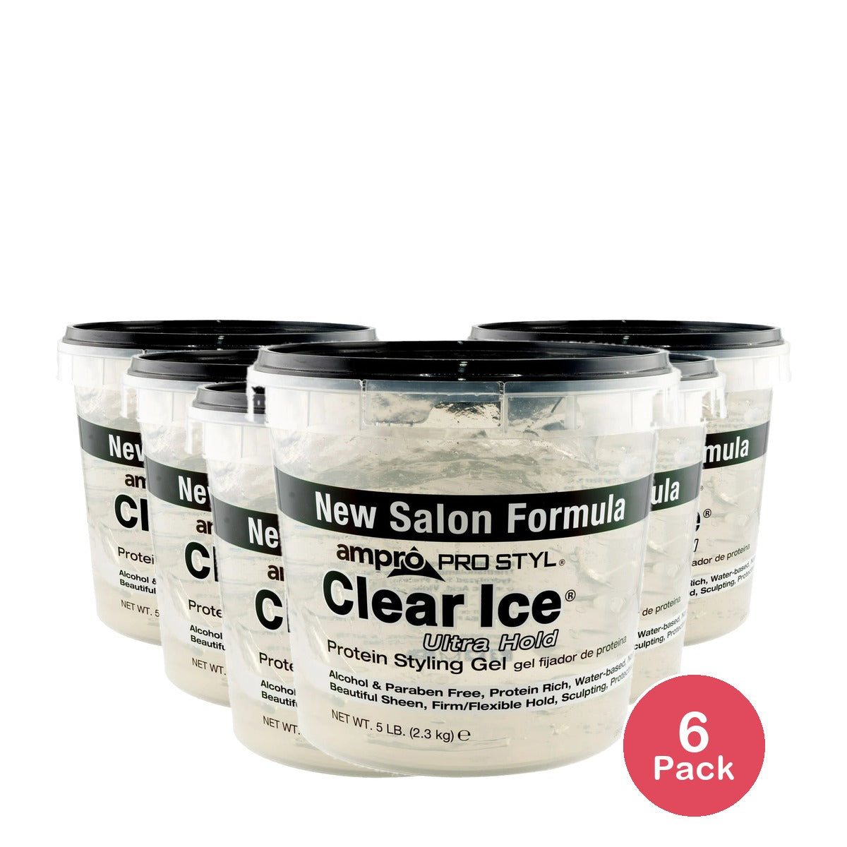 Ampro Clear Ice® Ultra Hold Protein Styling Gel for Resistant Hair Textures 5lb 80oz (Pack of 6)