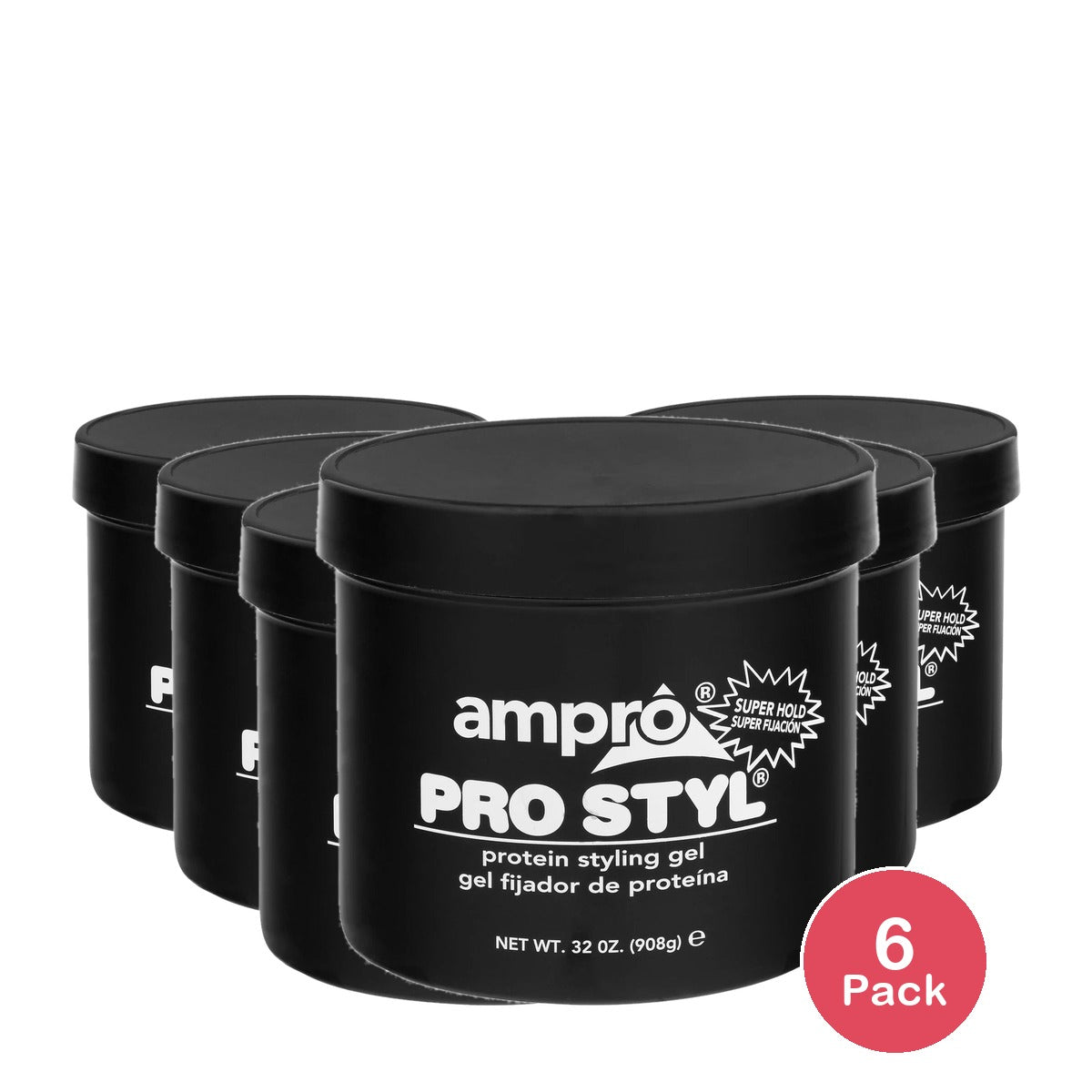 Ampro Pro Styl® Super Hold Protein Unisex Styling Gel for Resistant Hair Texture 32oz (Pack of 6)