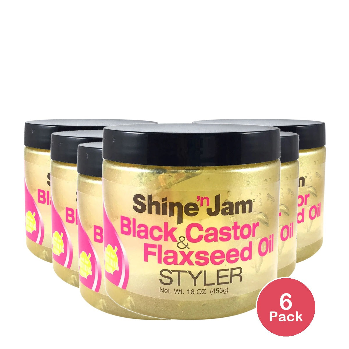 Ampro Shine-n-Jam Black Castor and Flaxseed Oil Styler 16 oz Gel 16oz (Pack of 6)