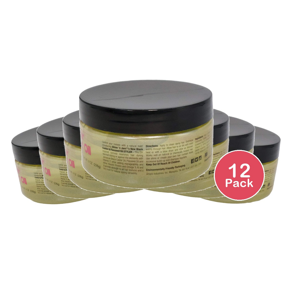 Ampro Shine N Jam Black Castor & Flaxseed Oil Styler Gel 8 oz 8oz (Pack of 12)