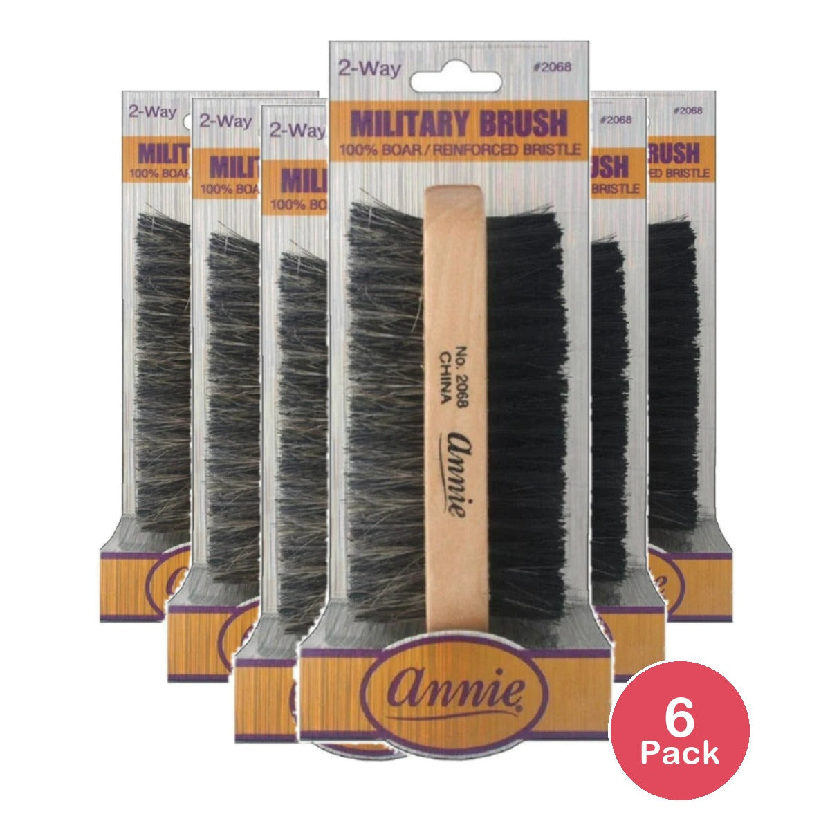 Annie 2 Way Military Brush Two Sided 100% Boar Reinforced 2068 (Pack of 6)