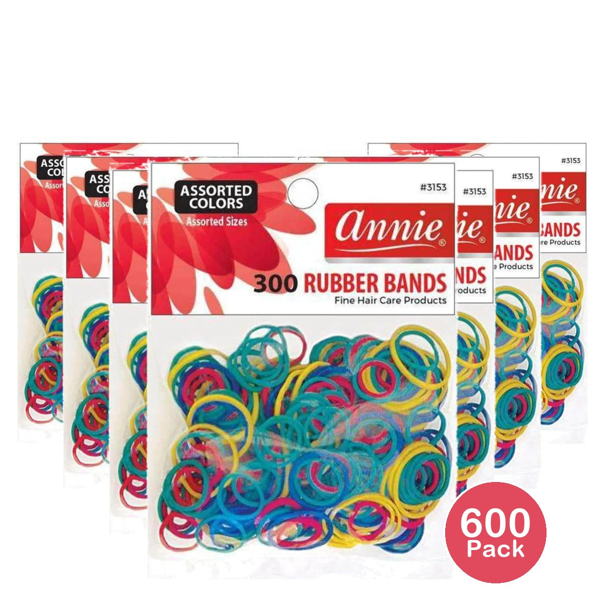 Annie Rubber Bands 300 Count Assorted (Pack of 600)