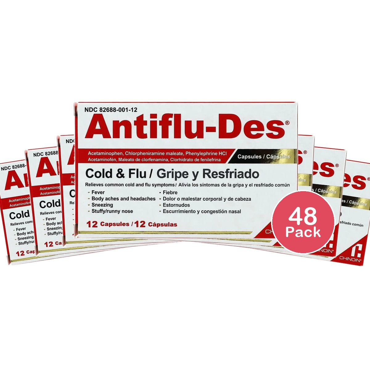 Antiflu-Des Cold & Flu Relief Capsules 12ct (Pack of 48)