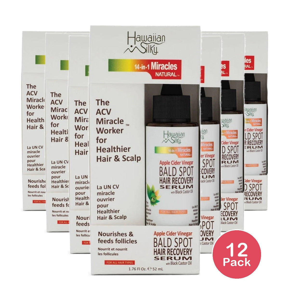 Apple Cider Vinegar Bald Spot Recovery Serum 1.76 fl oz - with Black Castor Oil (Pack of 12)