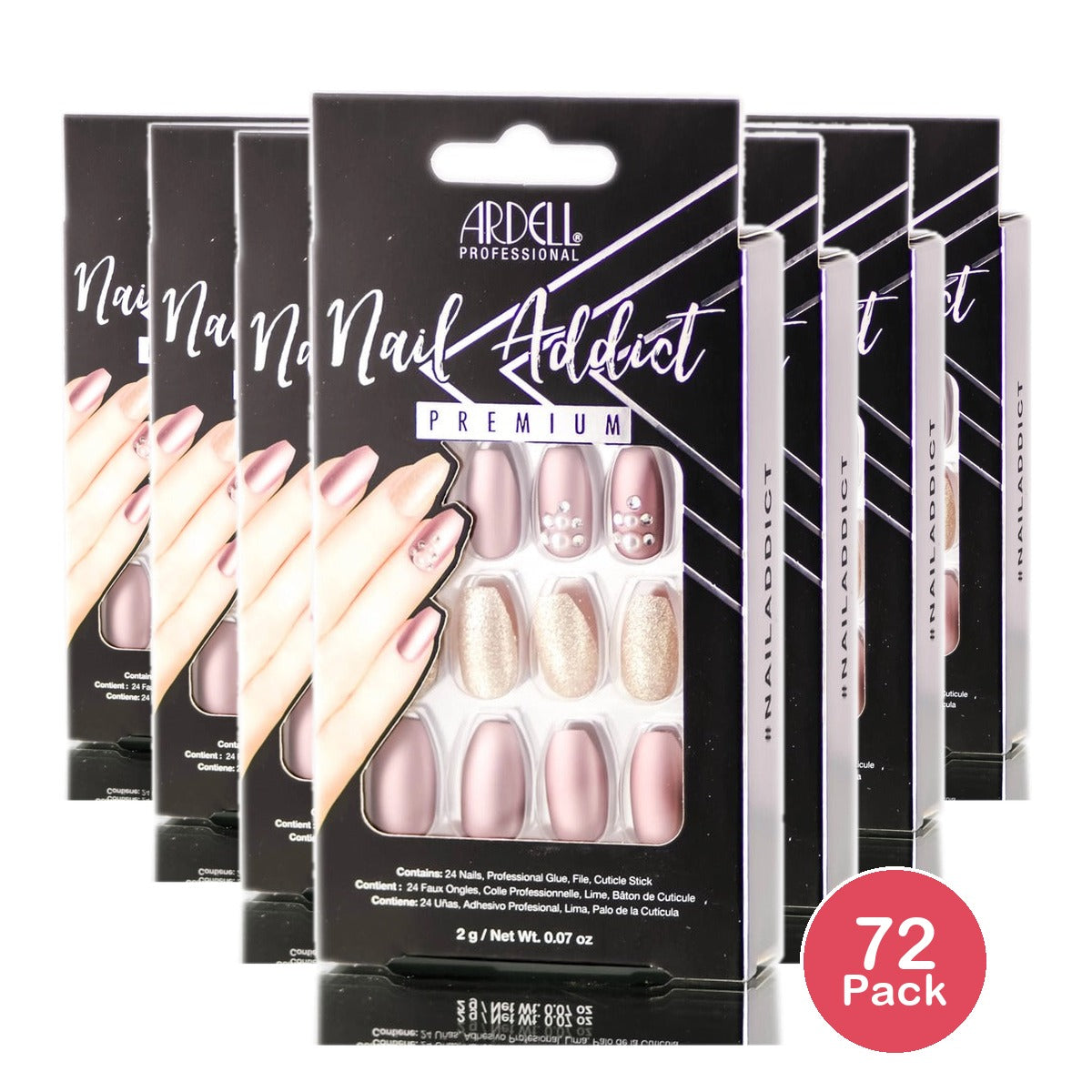 Ardell Nail Addict Premium Artificial Nail Set Metallic Lilac Pearl (Pack of 72)
