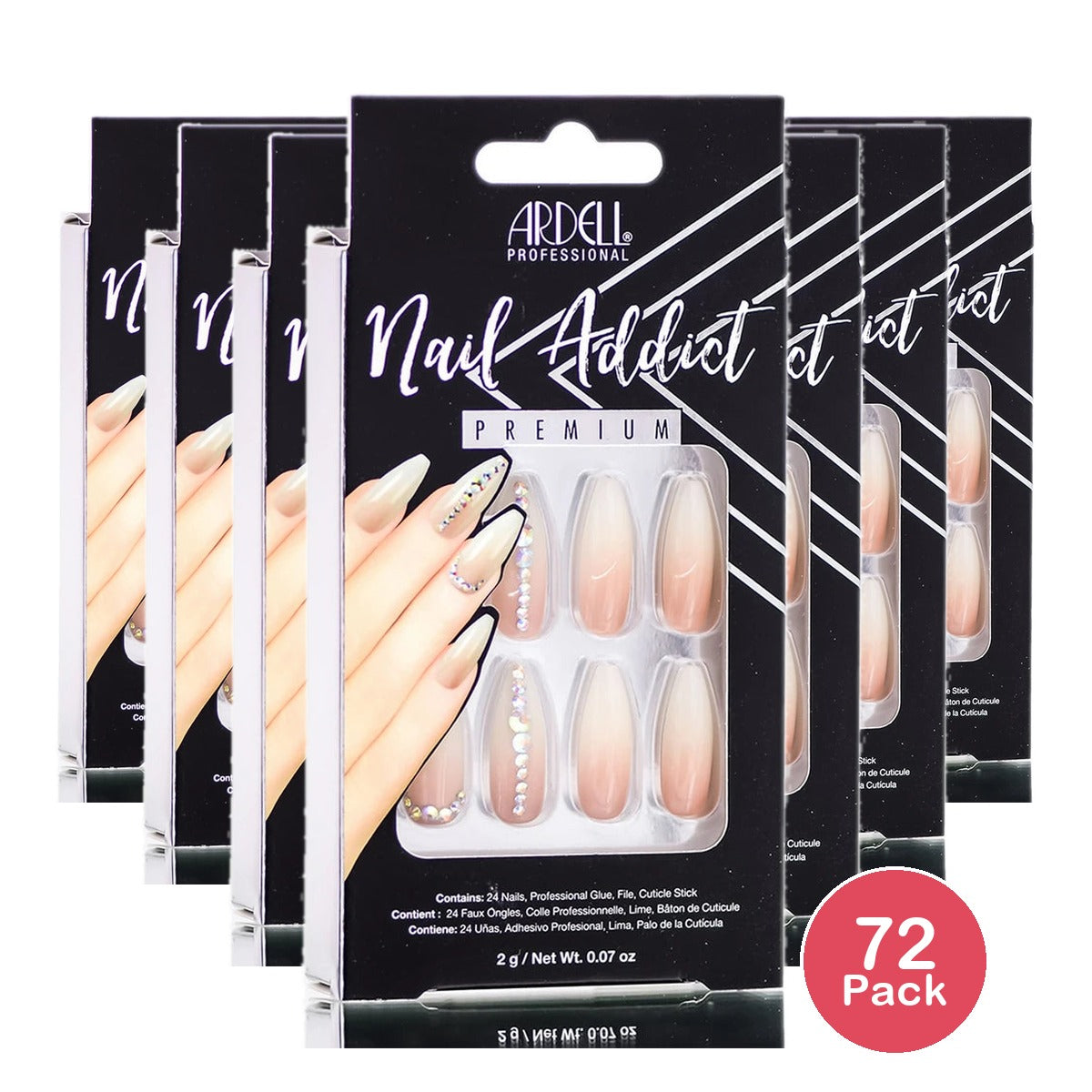 Ardell Nail Addict Premium Artificial Nail Set - Nude Light Crystals 0.07oz (Pack of 72)