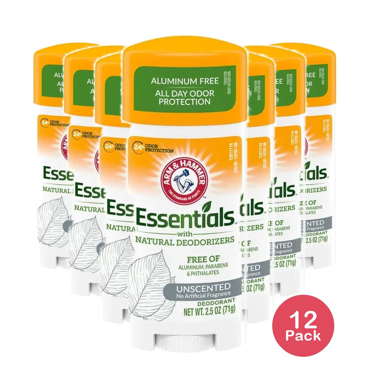 Arm & Hammer Essentials Natural Deodorant Unscented 2.5Oz (Pack of 12)