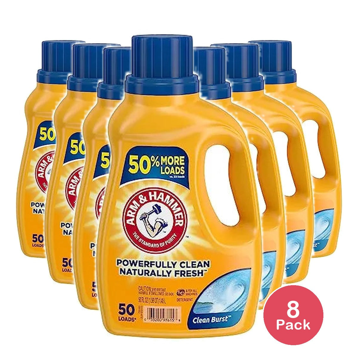 Arm & Hammer Clean Burst, 50 Loads Liquid Laundry Detergent, 50 Fl oz (Pack of 8)