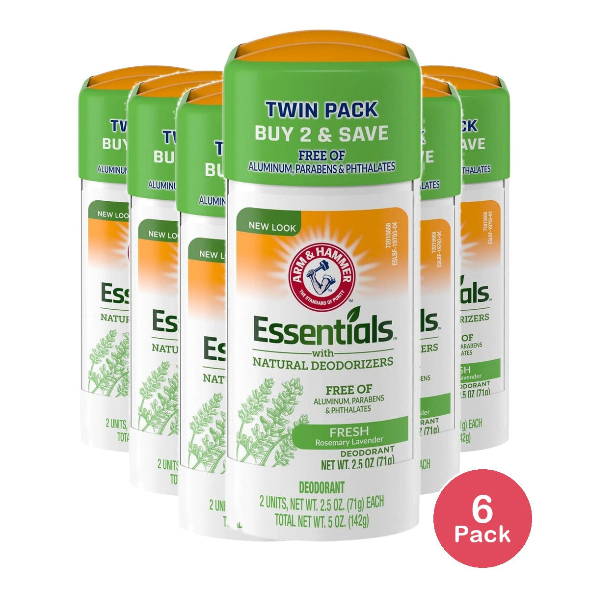 ARM & HAMMER Essentials Deodorant 2.5 Oz (Pack of 6)
