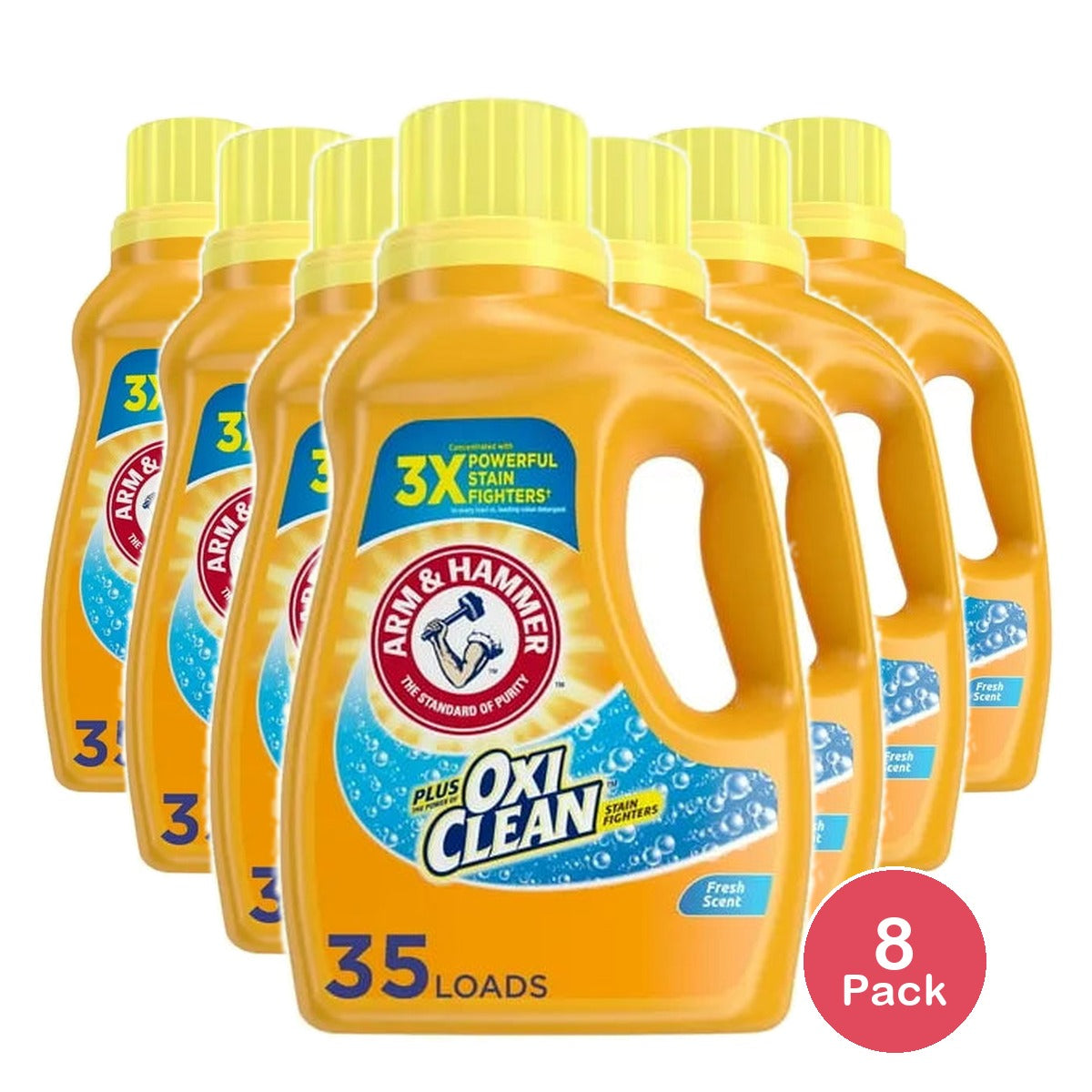 Arm & Hammer Plus OxiClean Fresh Scent, 35 Loads Liquid Laundry Detergent, 45.5 Fl oz (Pack of 8)