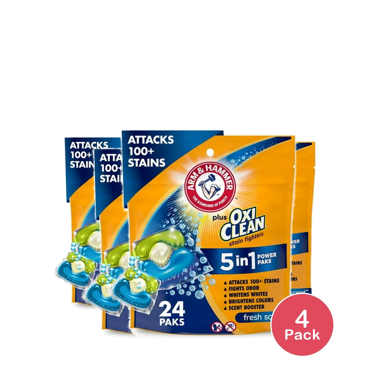 ARM & HAMMER Plus OxiClean Power Paks 24 Count (Pack of 4)