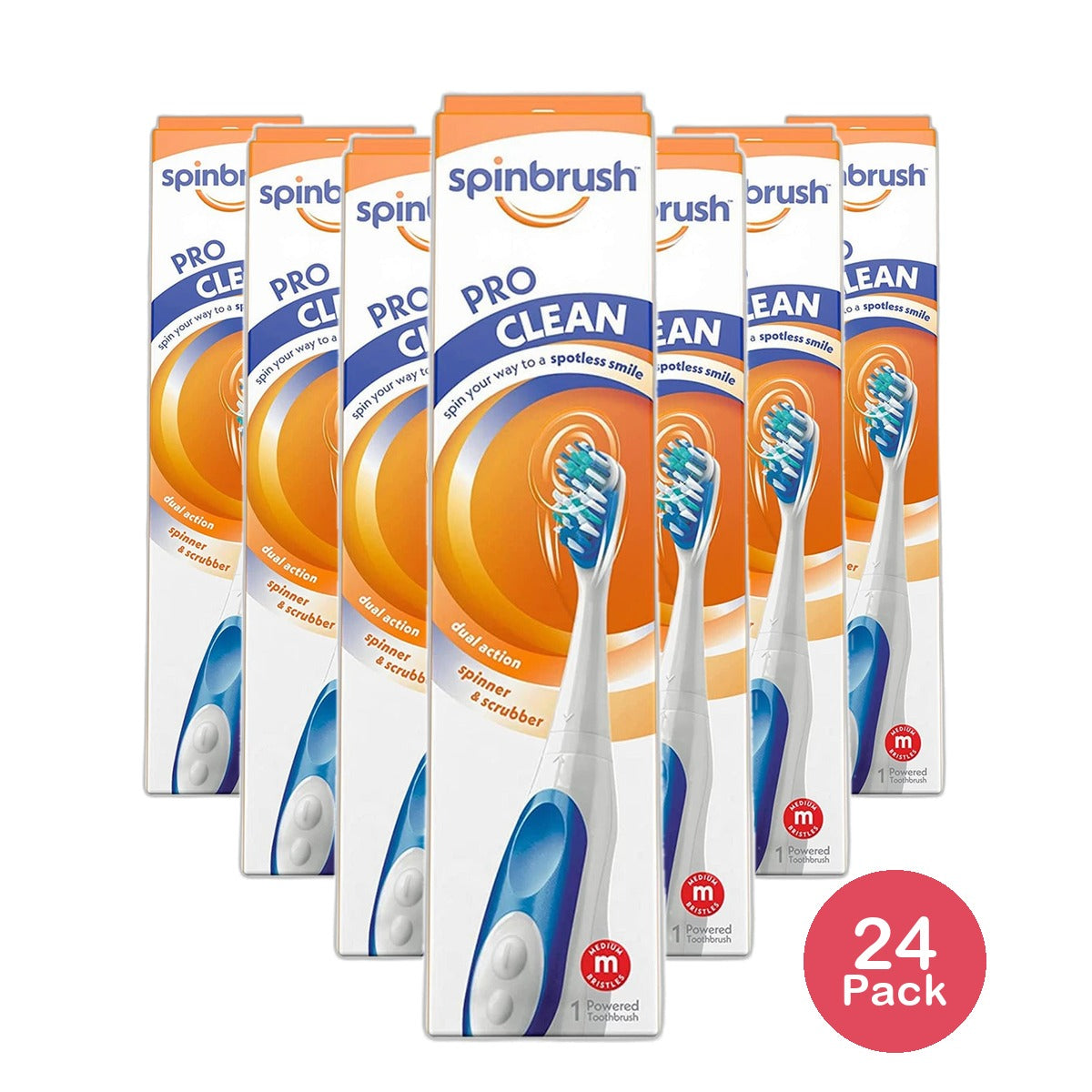 Arm & Hammer Spinbrush Pro Clean Powered Toothbrush Medium 0.63Oz (Pack Of 24)