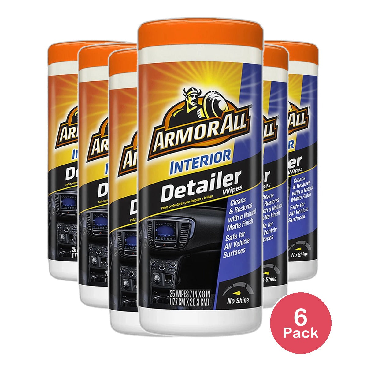 Armor All Natural Finish Interior Detailer Car Wipes 5.3Oz (Pack of 6)