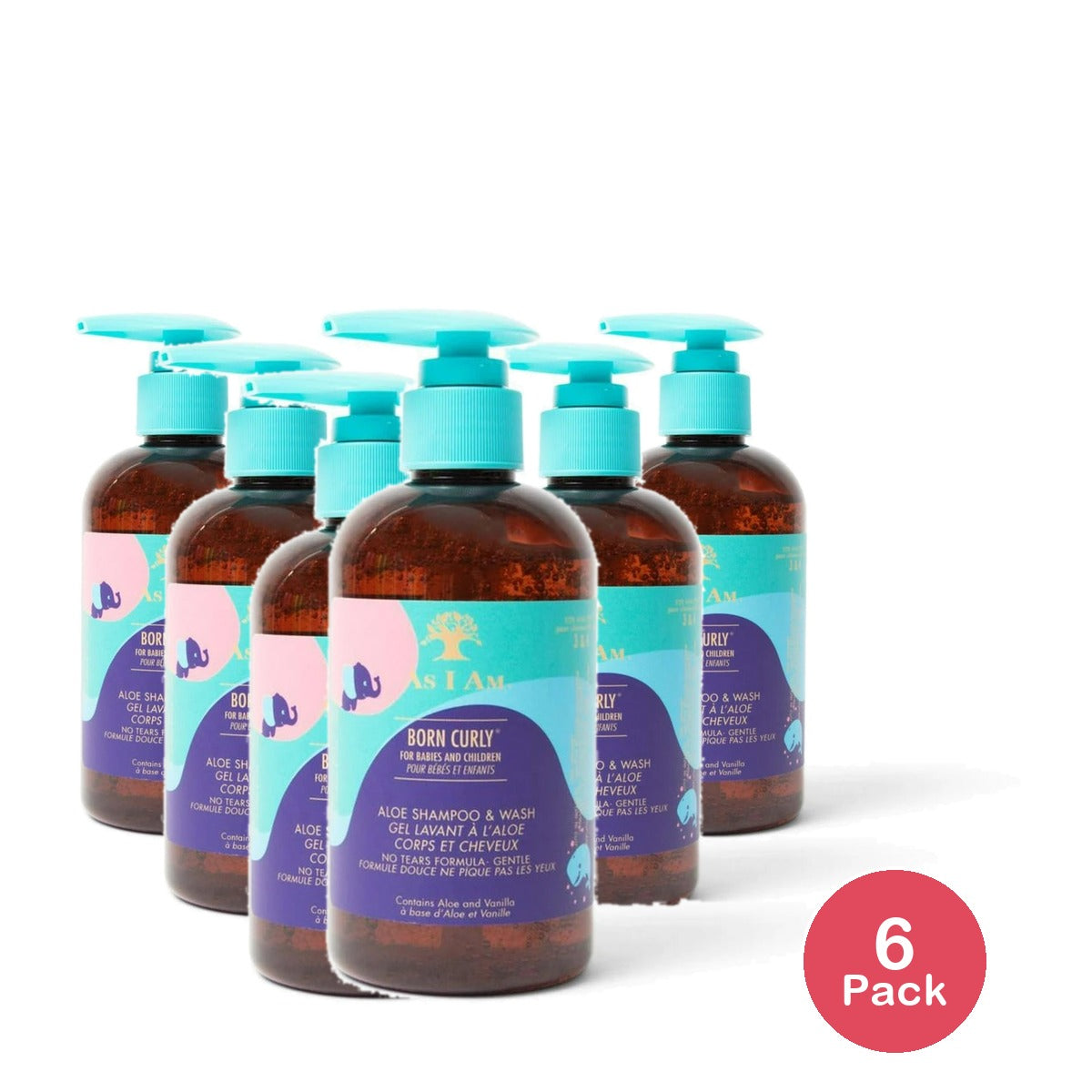 As I Am Born Curly Aloe Shampoo & Wash For Babies and Children 8 fl oz (240 m 8 Oz (Pack of 6)