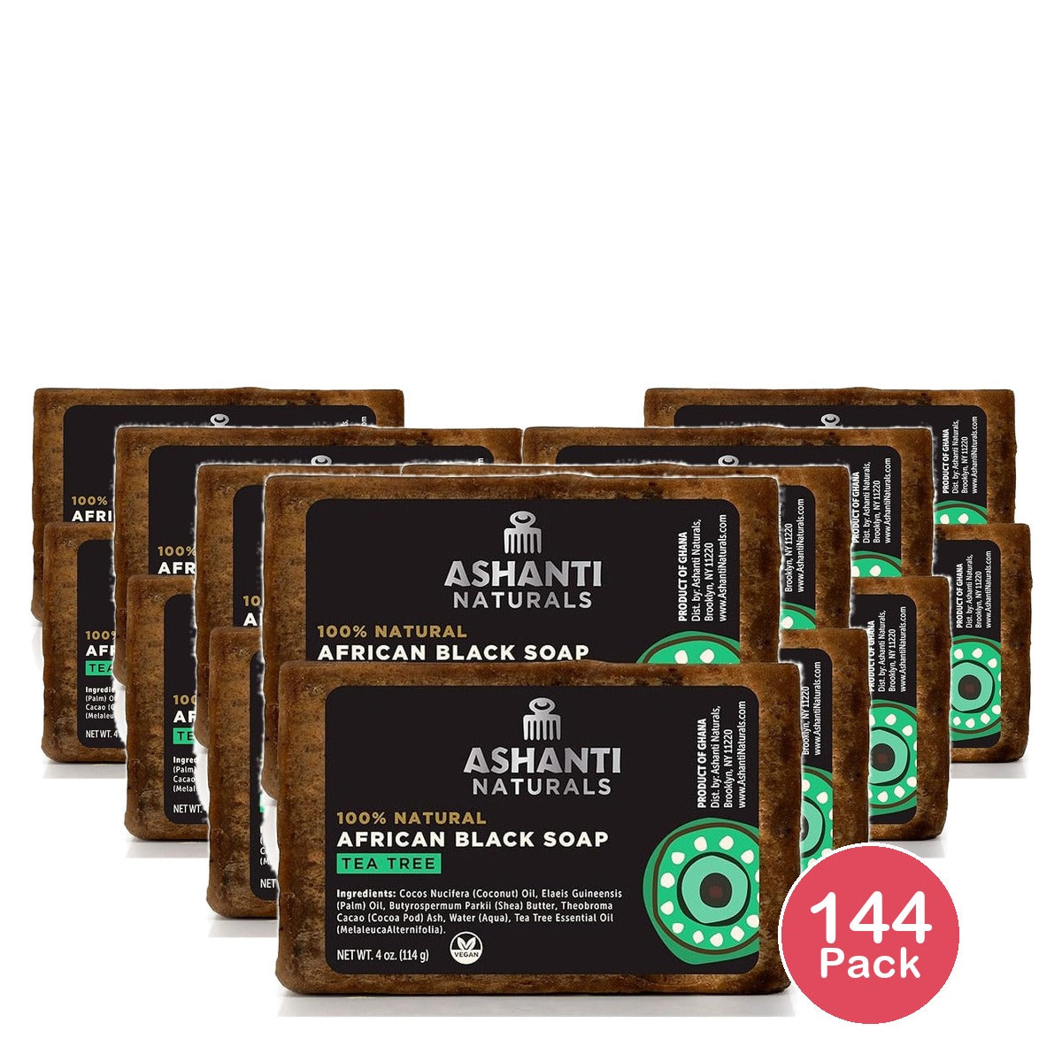 Ashanti Naturals 100% African Black Soap Tea Tree Bar (Pack of 144)