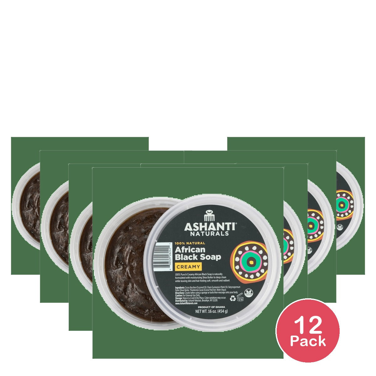 Ashanti Naturals African Black Soap 8 Oz (Pack of 12)