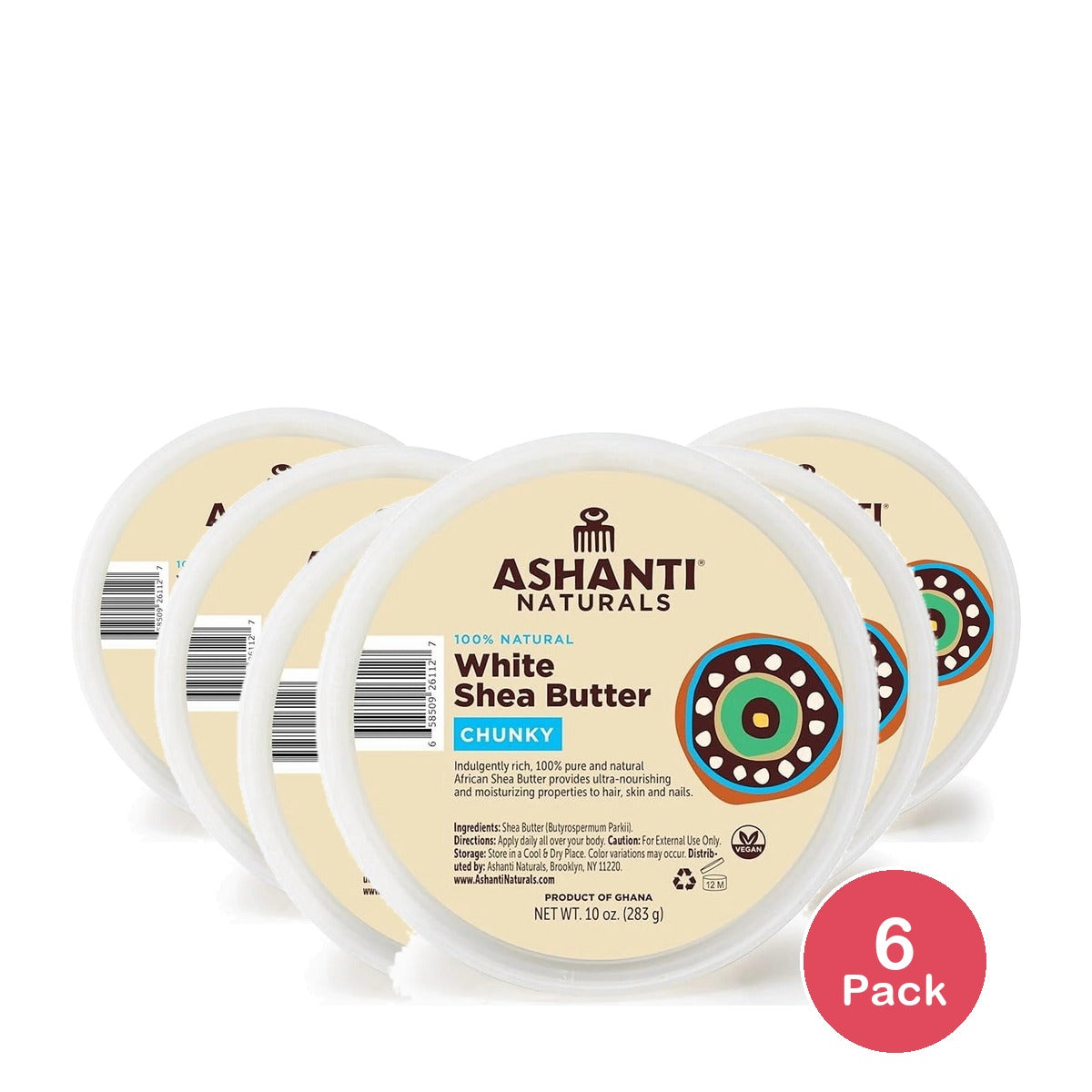 Ashanti Naturals Chunky White Shea Butter 10 Oz (Pack of 6)