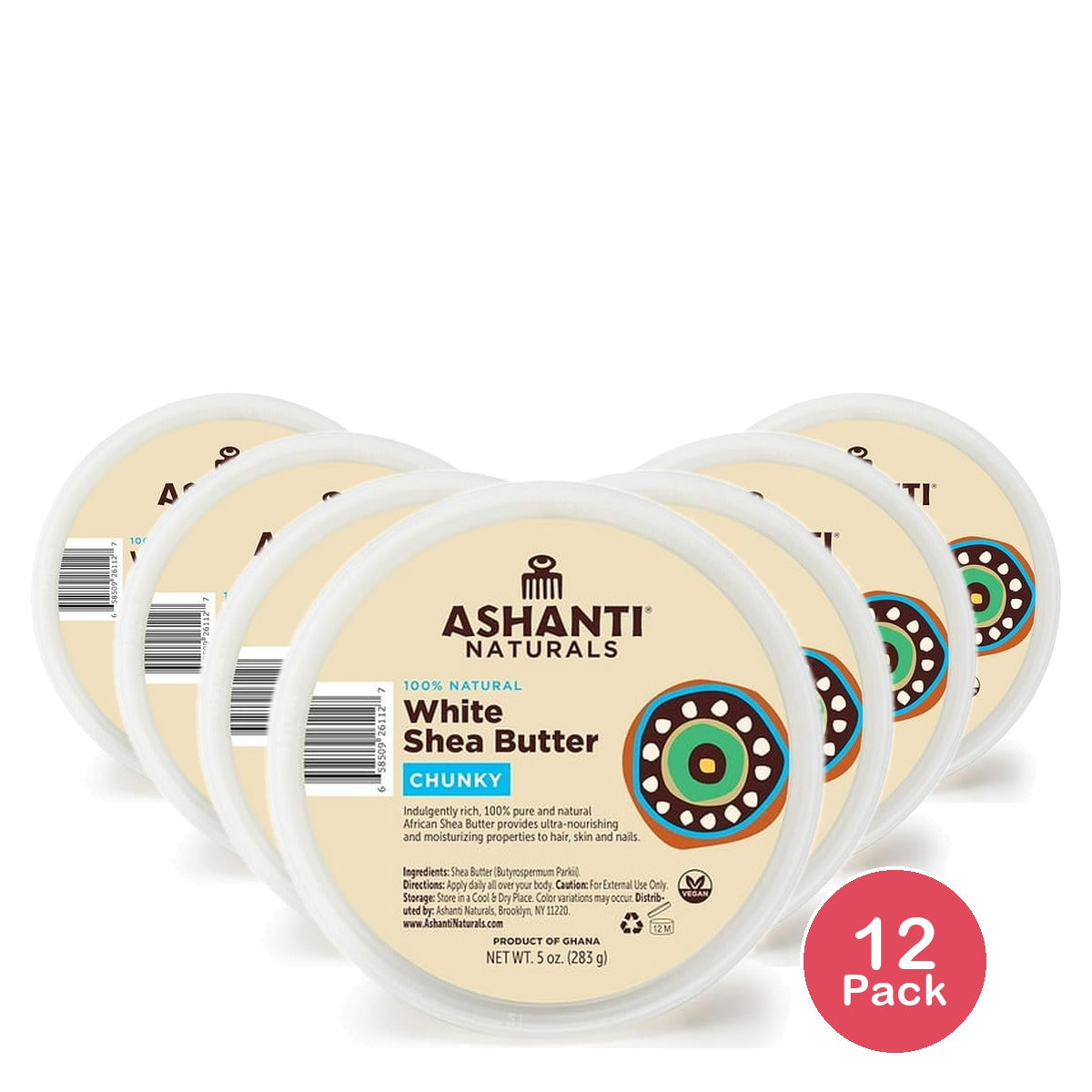 Ashanti Naturals Unrefined African Chunky White Shea Butter Body Butter  5 oz. 5 Oz (Pack of 12)