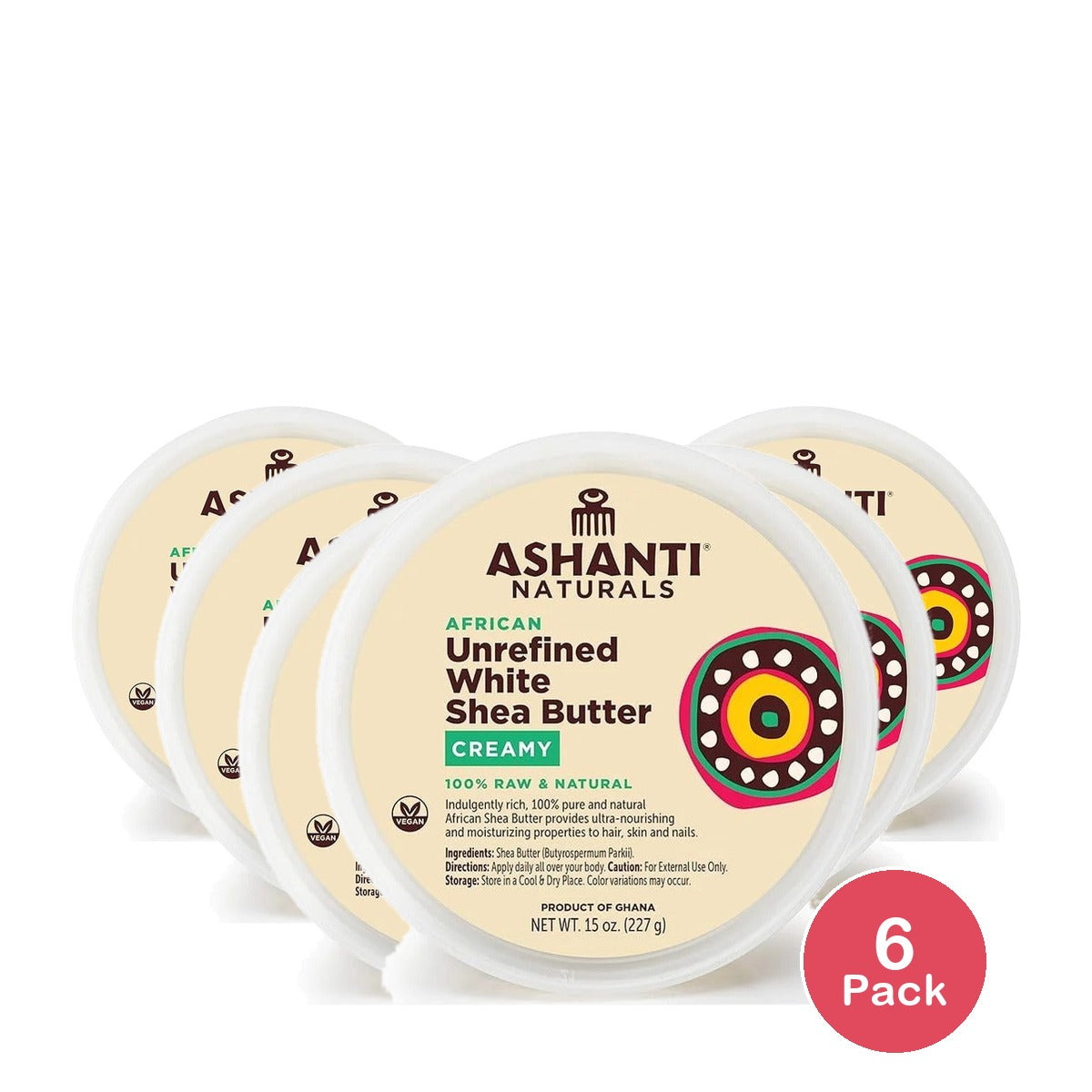 Ashanti Naturals White Raw Shea Butter 15 Oz (Pack of 6)