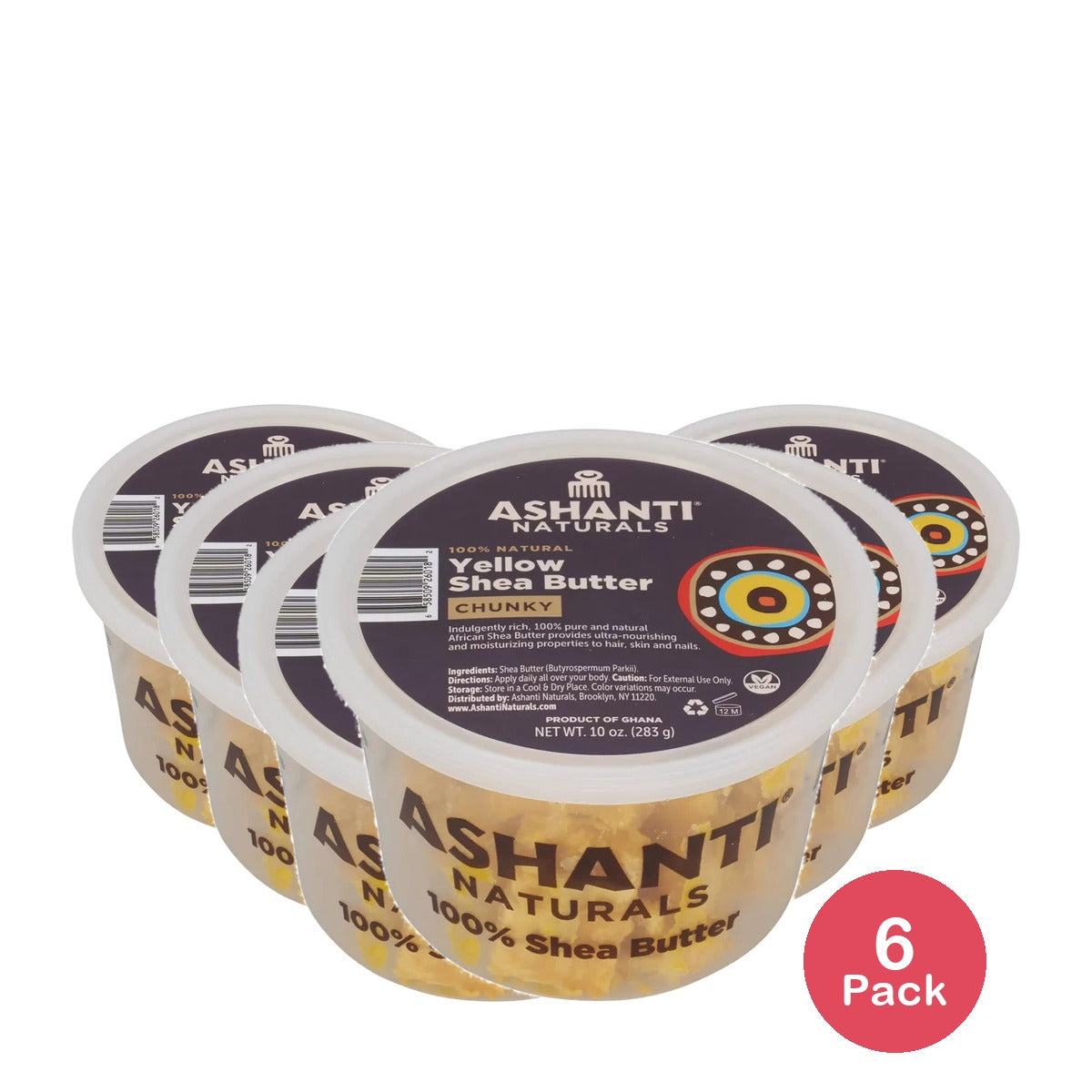 Ashanti Naturals Yellow Raw Chunky Shea Butter - 10 oz 10 Oz (Pack of 6)