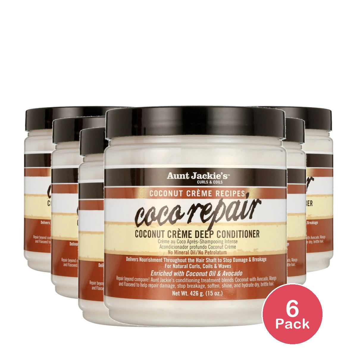 Aunt Jackie's Curls & Coils Coco Repair Coconut Creme Deep Conditioner 15 oz (Pack of 6)