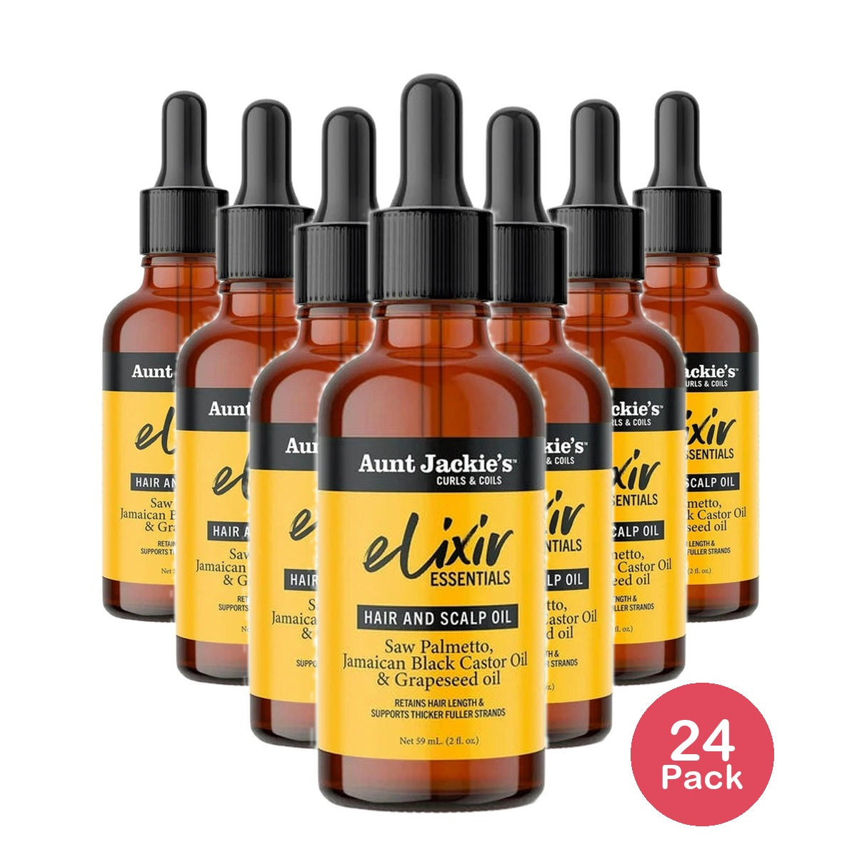 Aunt Jackie's Curls & Coils Elixir Essentials Saw Palmetto and Jamaican Black Ca 2. Oz (Pack of 24)