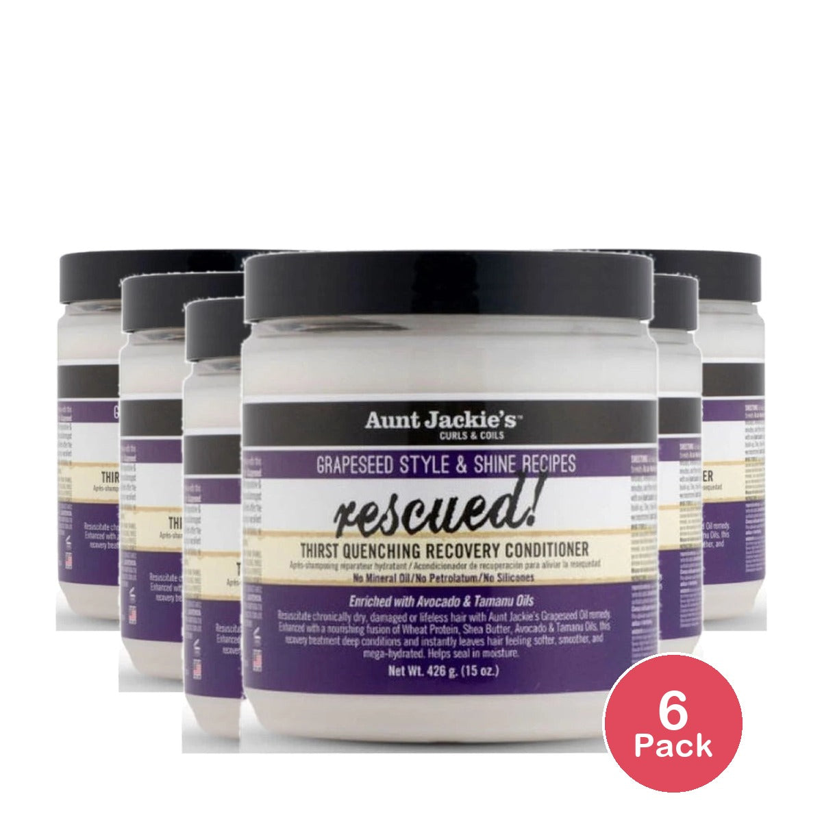 Aunt Jackie's Curls & Coils Grapeseed Rescued Thirst Quenching Recovery Conditio 15 Oz (Pack of 6)