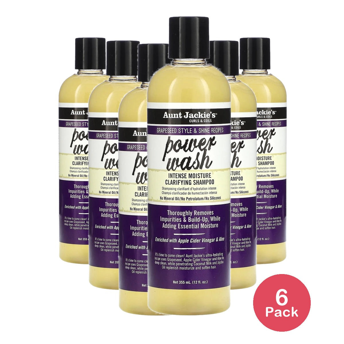 Aunt Jackie's Curls & Coils Power Wash Intense Moisture Clarifying Shampoo 12. Oz (Pack of 6)