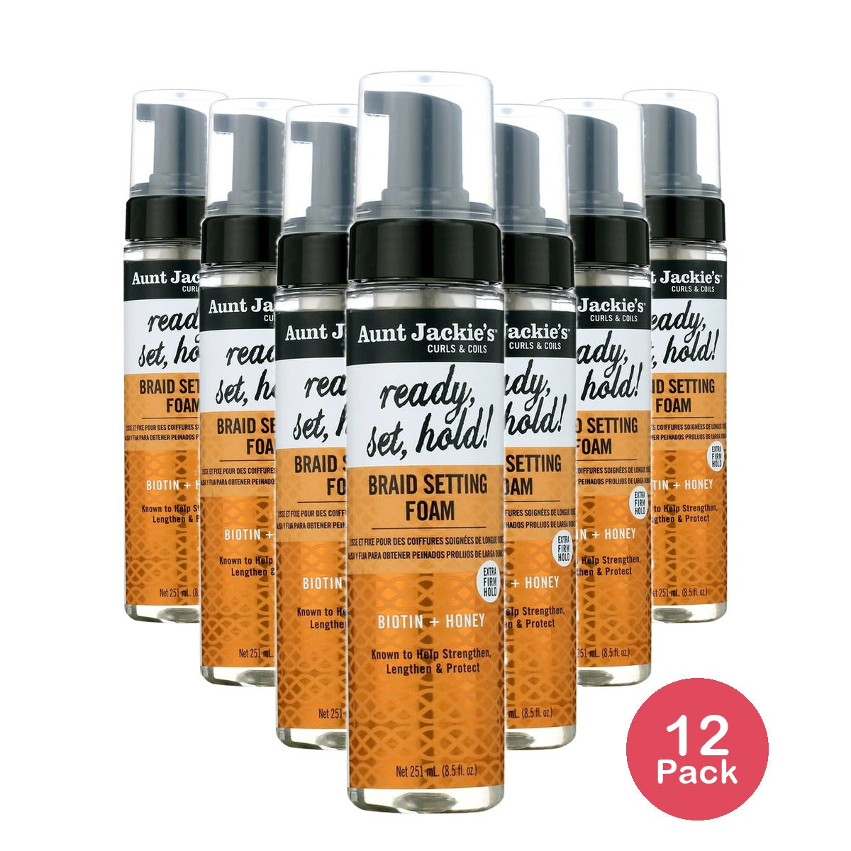 Aunt Jackie?s Braid & Twist Collection Ready Set Hold Braid Setting Foam 8.5. Oz (Pack of 12)