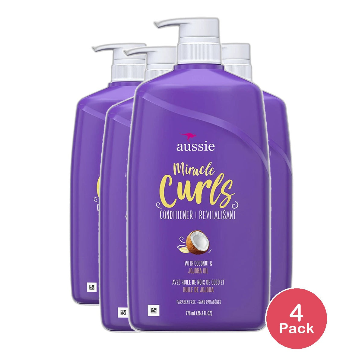 Aussie Miracle Curls Conditioner with Coconut Oil Paraben Free 26.2Oz (Pack of 4)