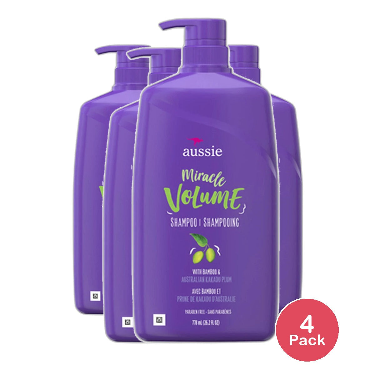 Aussie Miracle Volume Hair Shampoo with Pump 26.2Oz (Pack of 4)