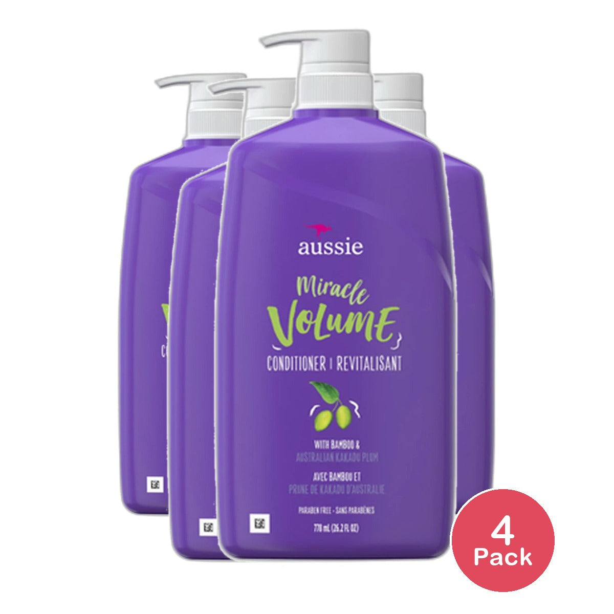 Aussie Miracle Volume Revitalisant Hair Conditioner with Pump 26.2Oz (Pack of 4)