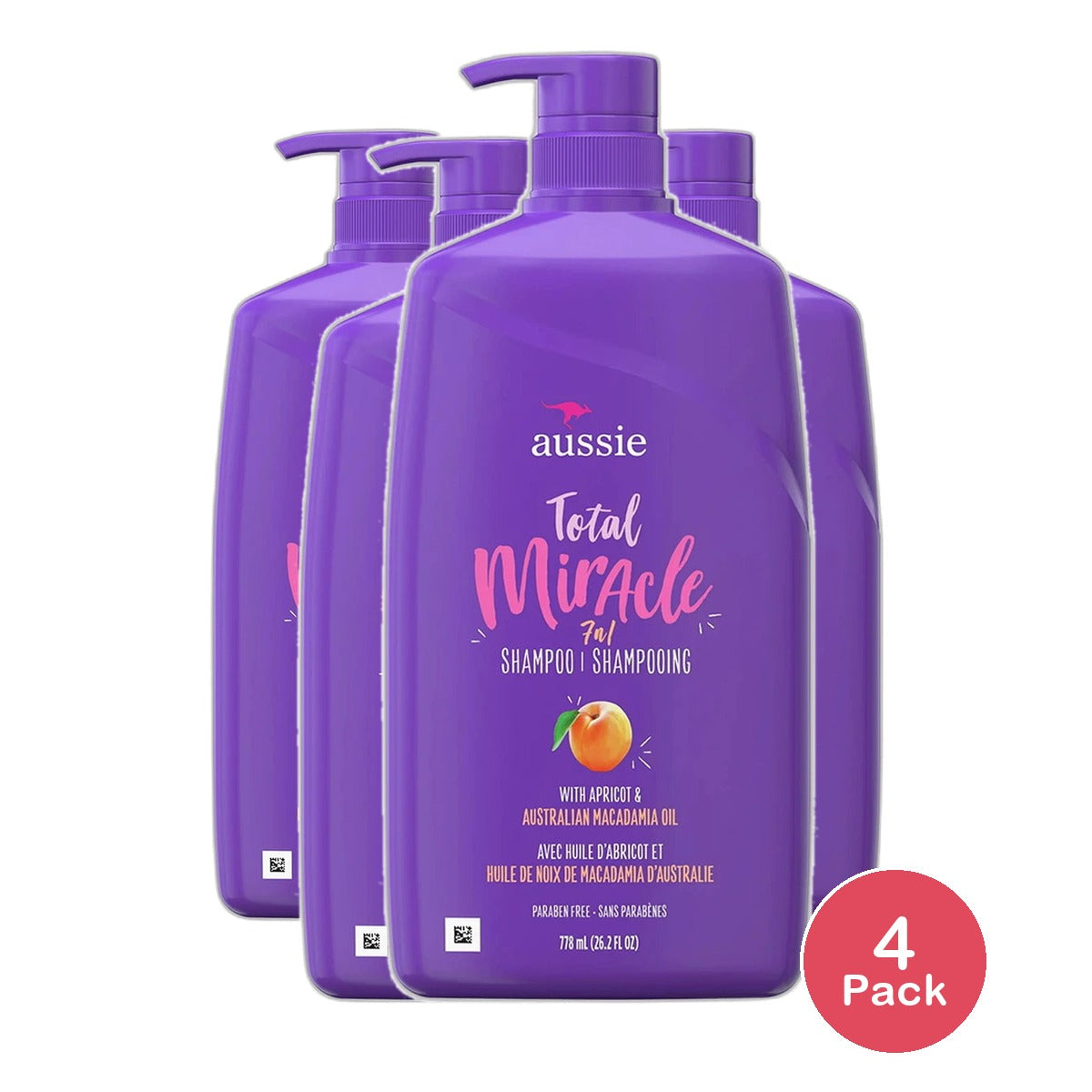Aussie Total Miracle 7 in1 Shampoo with Pump 26.2Oz (Pack of 4)
