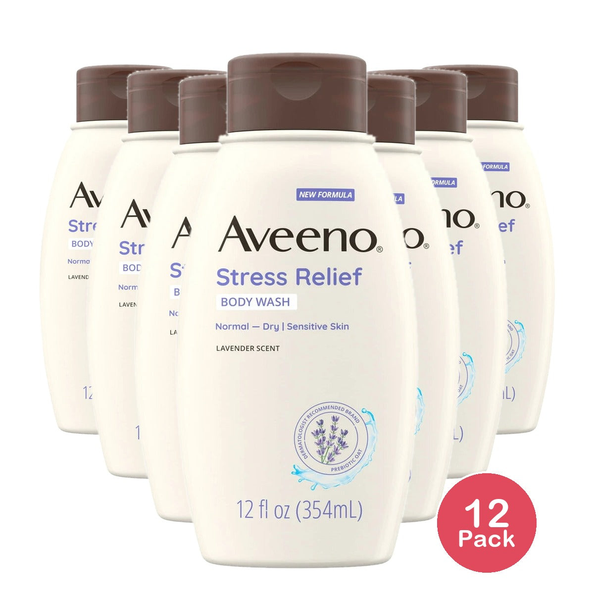 Aveeno Stress Relief Body Wash with Soothing Oat, Lavender, Chamomile & Ylang-Yl 12Oz (Pack of 12)