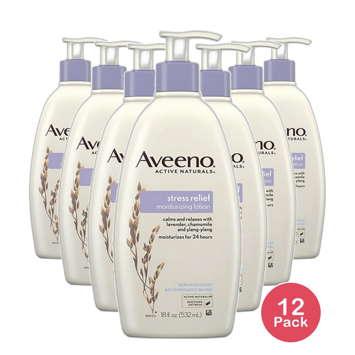 Aveeno Stress Relief Moisturizing Body and Hand Lotion Lavender Chamomile And Ylang-Ylang 18Oz (Pack of 12)