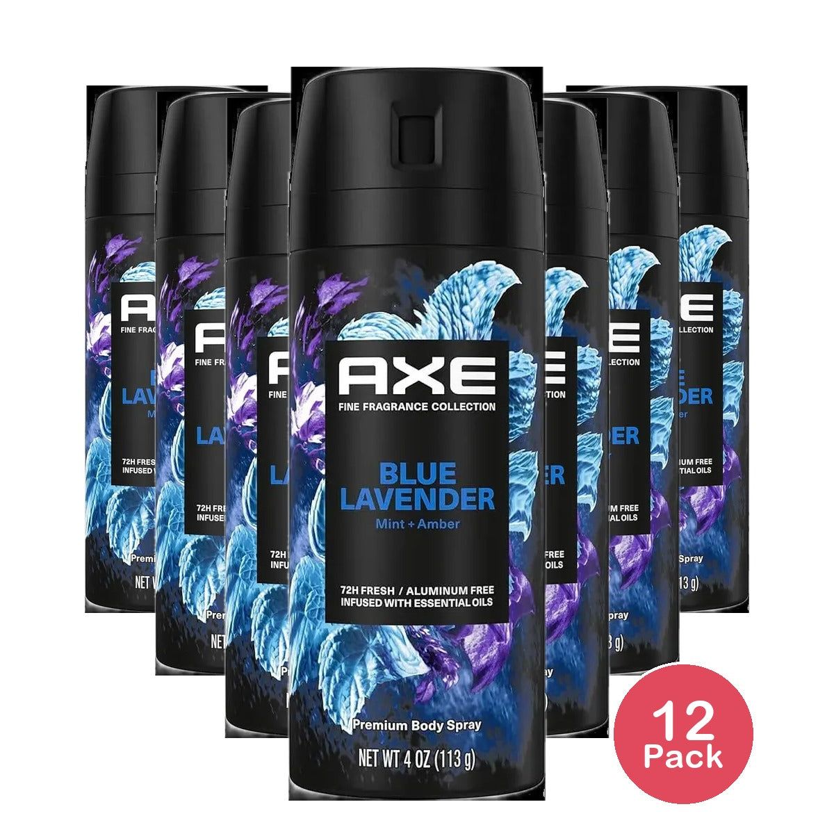 Axe Blue Lavender 72-Hour Aluminum-Free Premium Body Spray - Mint + Amber 4oz (Pack of 12)