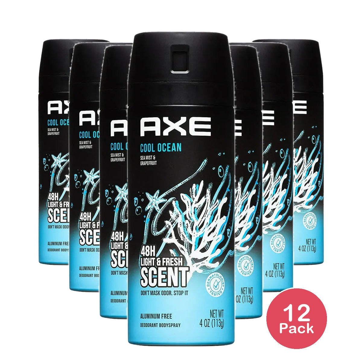 Axe Light Scents Cool Ocean Deodorant Body Spray for Men 4Oz (Pack of 12)