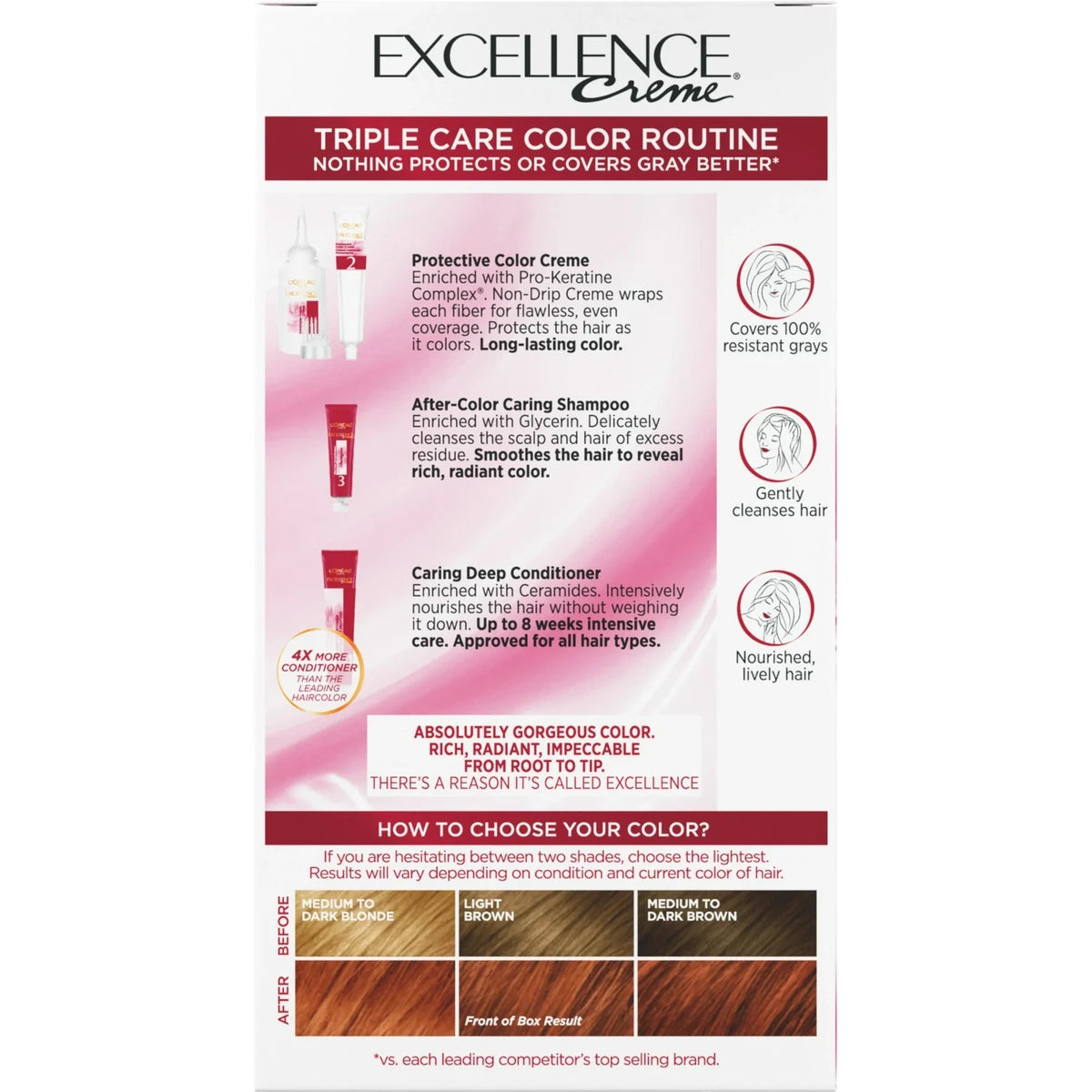 Loreal Excellence Triple Protection Hair Color Creme 6R Light Auburn1 Ea 10.4oz (Pack of 12)